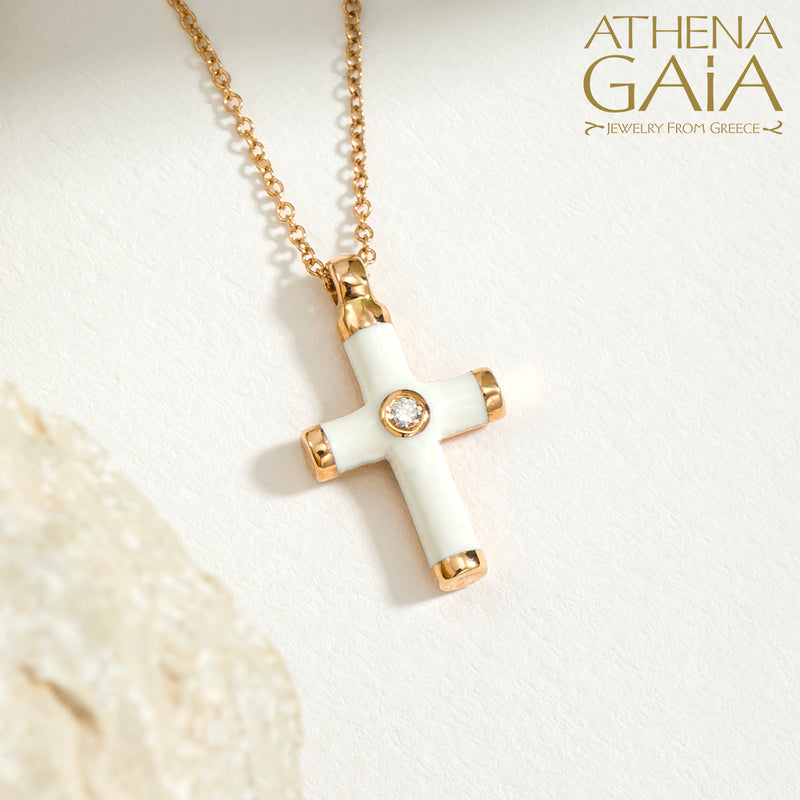 Enamel Cross Necklace - 18k Gold - Latin Cross