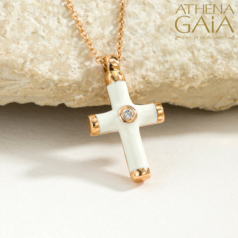 Enamel Cross Necklace - 18k Gold - Latin Cross