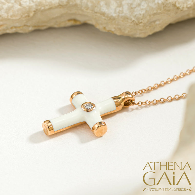 Enamel Cross Necklace - 18k Gold - Latin Cross