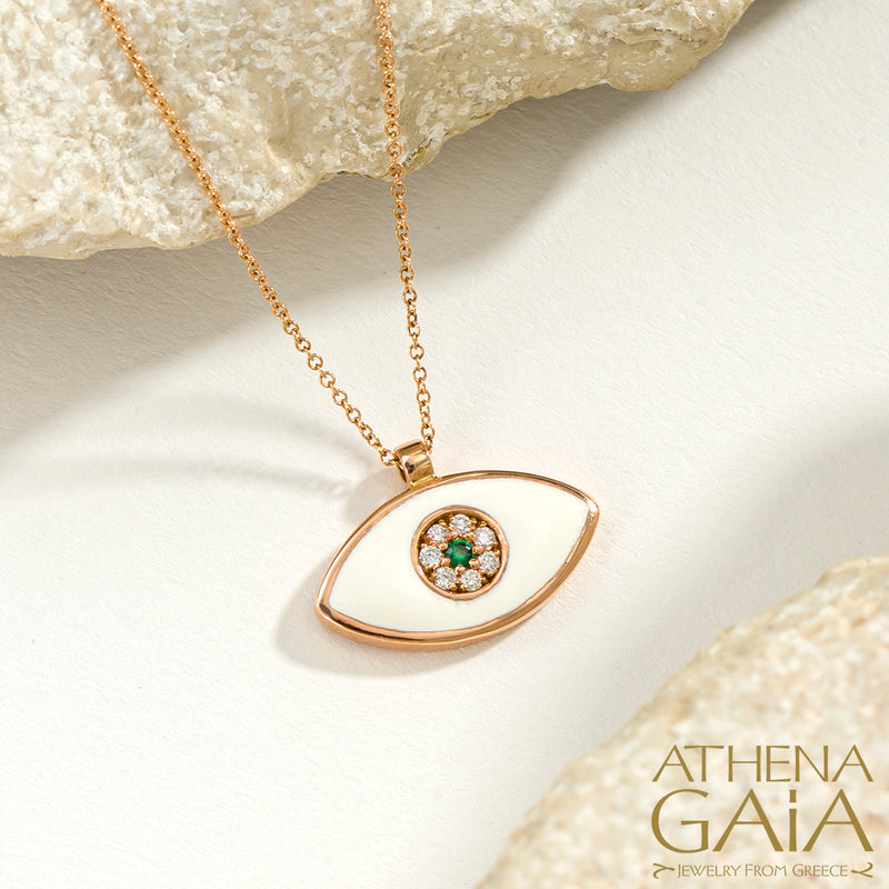 Enamel Mati Evil Eye Necklace - 14k Gold Necklace