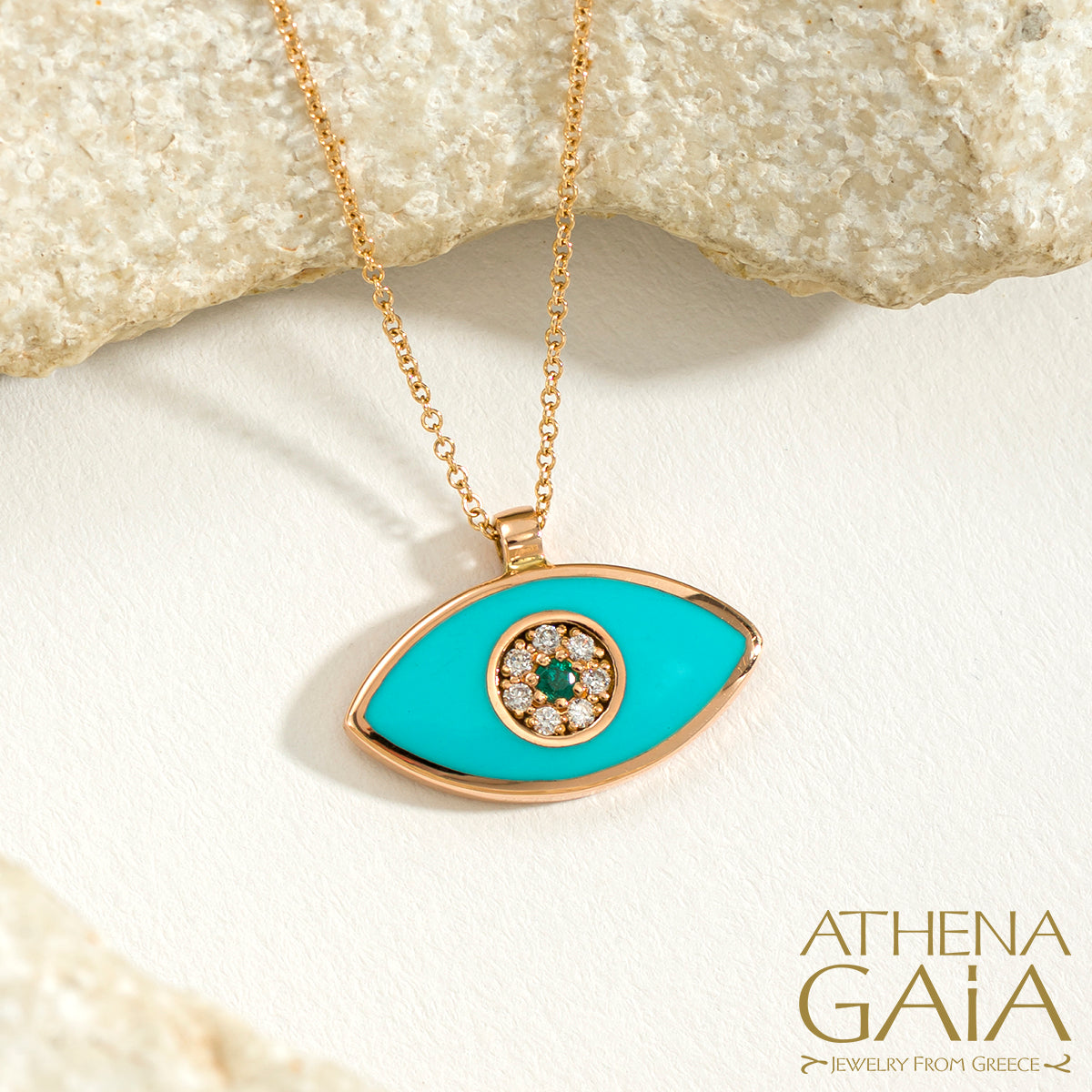 Al'Oro 18k Enamel Mati Evil Eye Pendant with Necklace — Athena Gaia