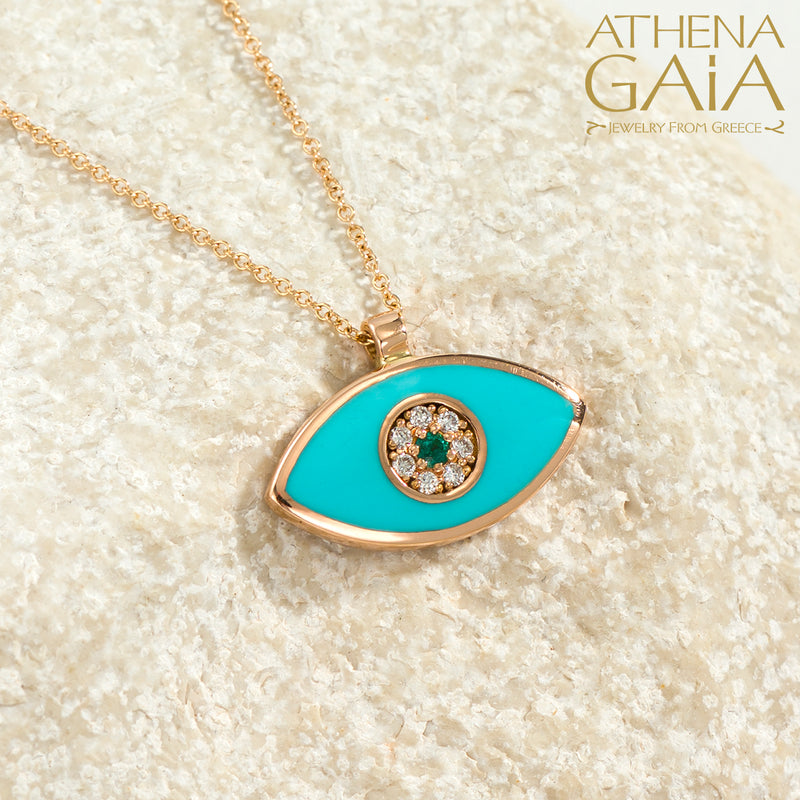 Enamel Mati Evil Eye Necklace - 14k Gold Necklace