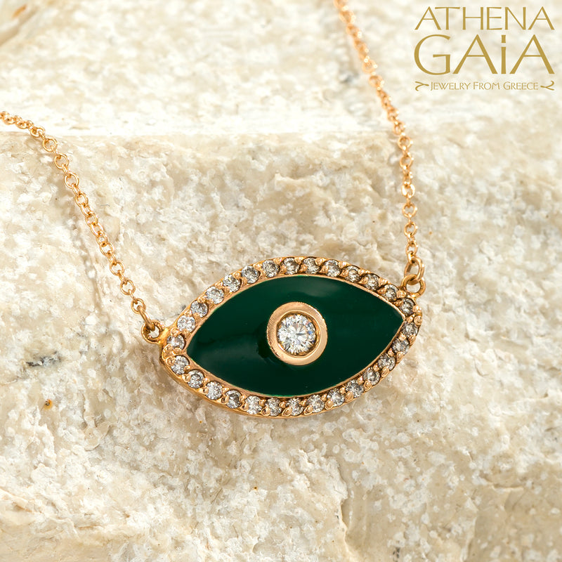 Pave Framed Mati Evil Eye Necklace - 14k Gold Necklace
