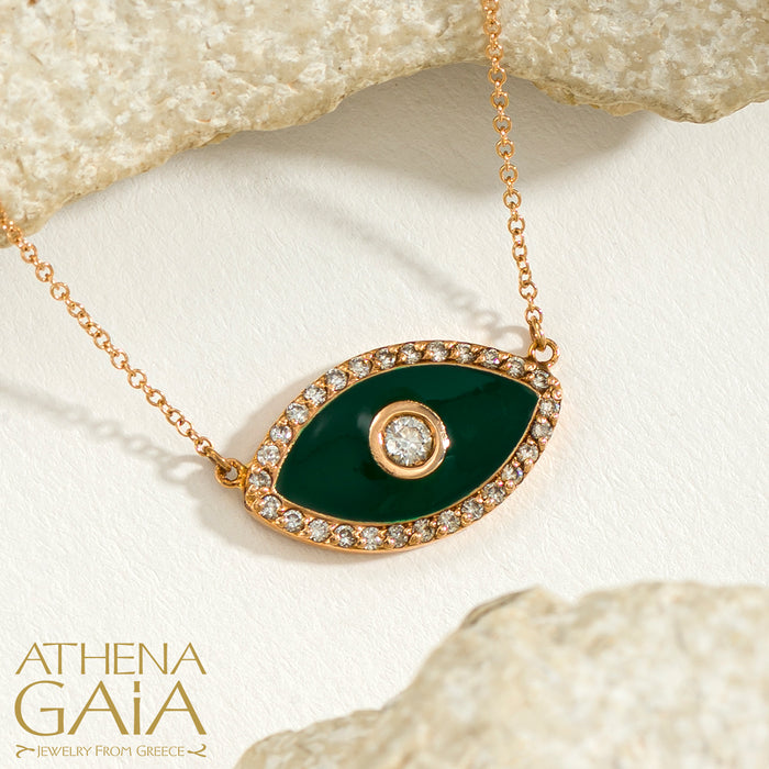 Al'Oro 18k Pave Framed Mati Evil Eye Pendant with Necklace