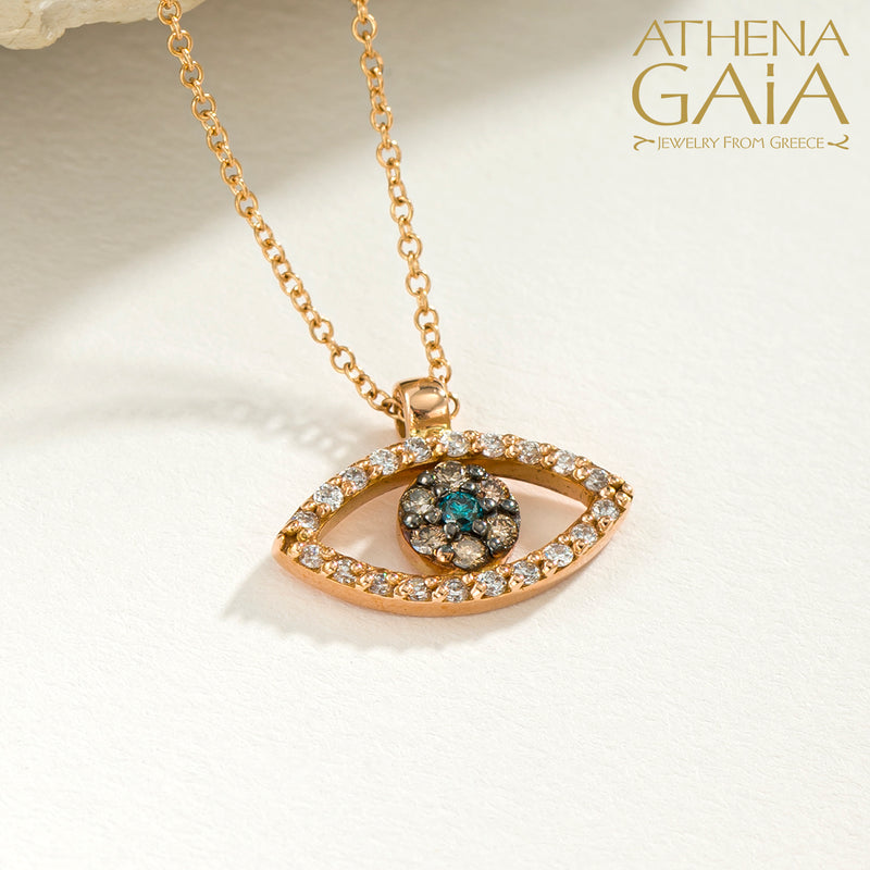 Pave Mati Evil Eye Necklace (Large) - 14k Gold Necklace