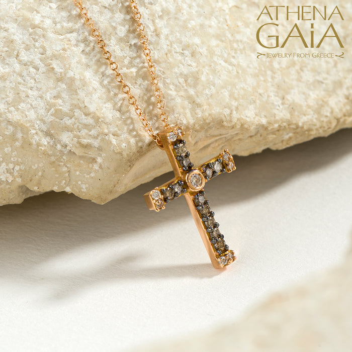 Al'Oro 18k Diamond Pave Bar Cross