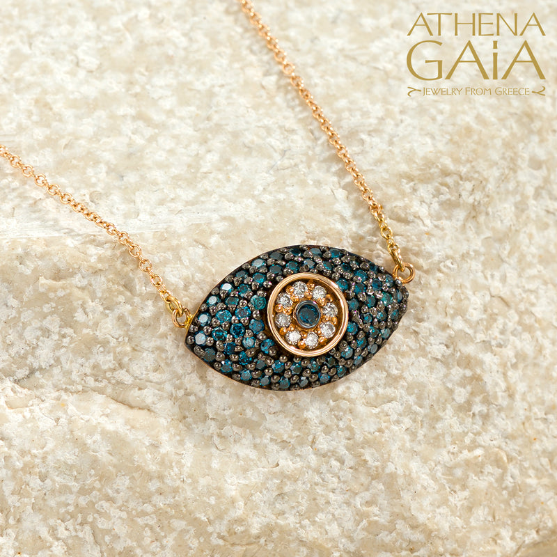 Full Pave Mati Evil Eye Necklace - 14k Gold Necklace