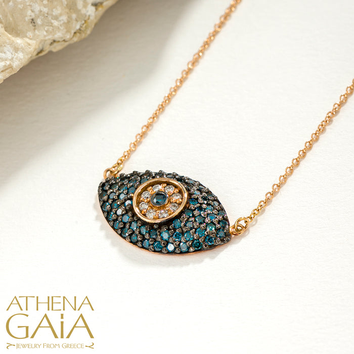 Al'Oro 18k Full Pave Mati Evil Eye Pendant with Necklace