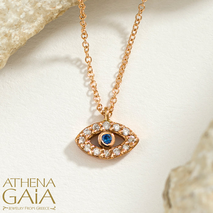Al'Oro 18k Small Pave Mati Evil Eye Pendant with Necklace