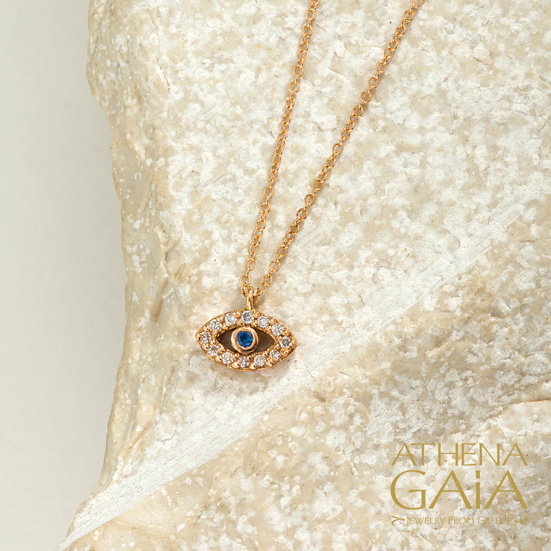 Small Pave Mati Evil Eye Necklace - 14k Gold Necklace
