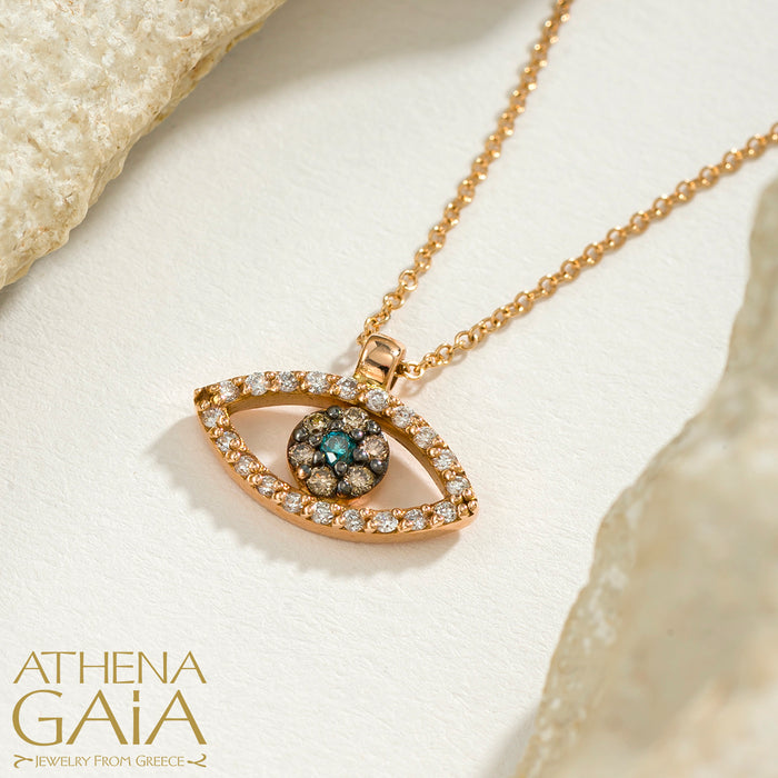 Al'Oro 18k Large Pave Mati Evil Eye Pendant with Necklace