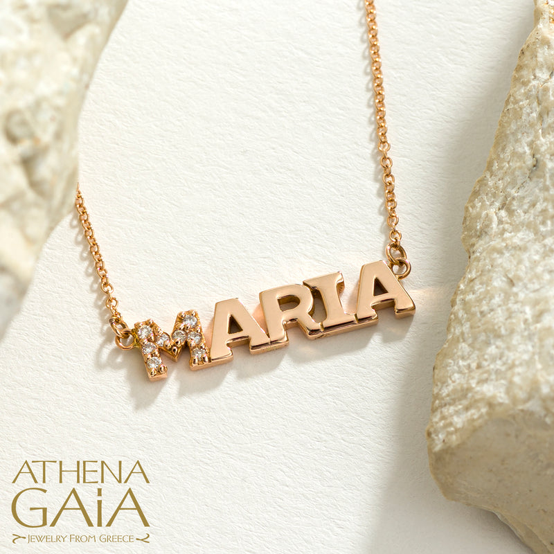 Personalized Name with Diamonds Necklace - 14k Gold Necklace