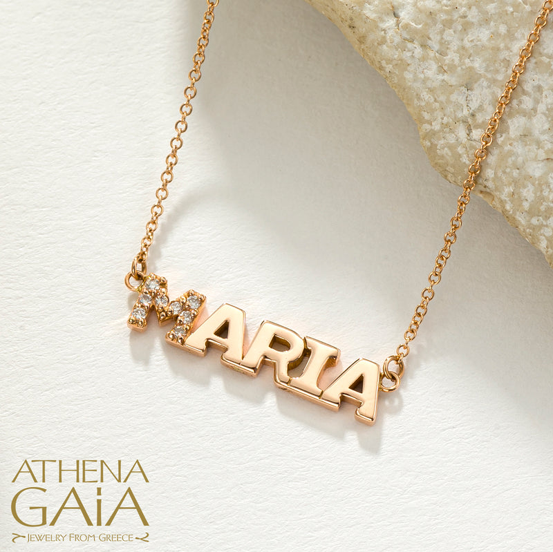 Personalized Name with Diamonds Necklace - 14k Gold Necklace