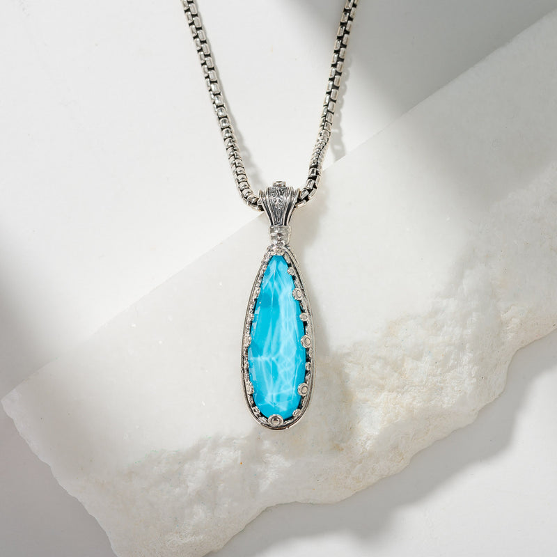 Pop Rocks Aegean Long Teardrop Pendant - Sterling Silver Pendant