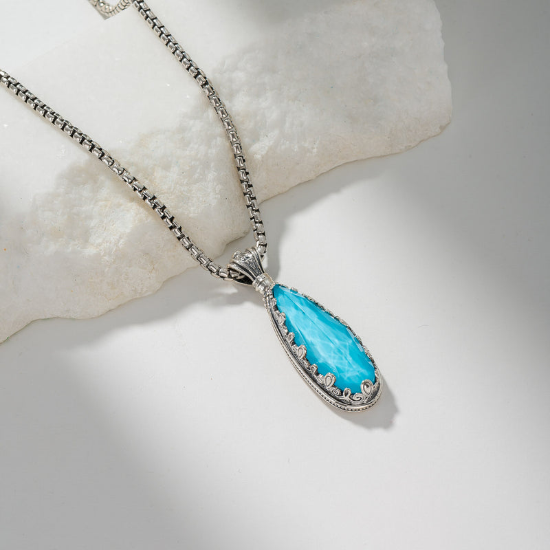 Pop Rocks Aegean Long Teardrop Pendant - Sterling Silver Pendant
