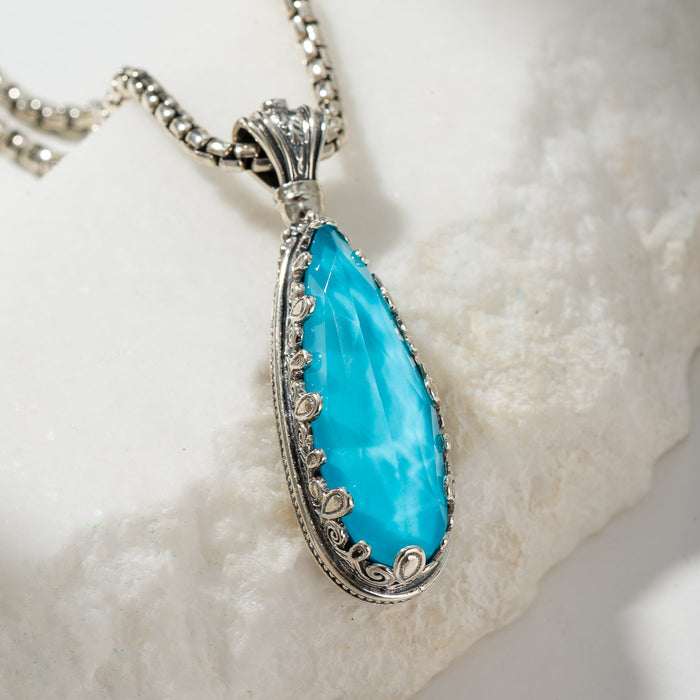 Pop Rocks Aegean Long Teardrop Pendant - Sterling Silver Pendant