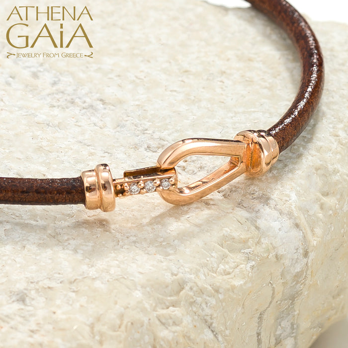 Chorio Diamond Clasp Leather Bracelet