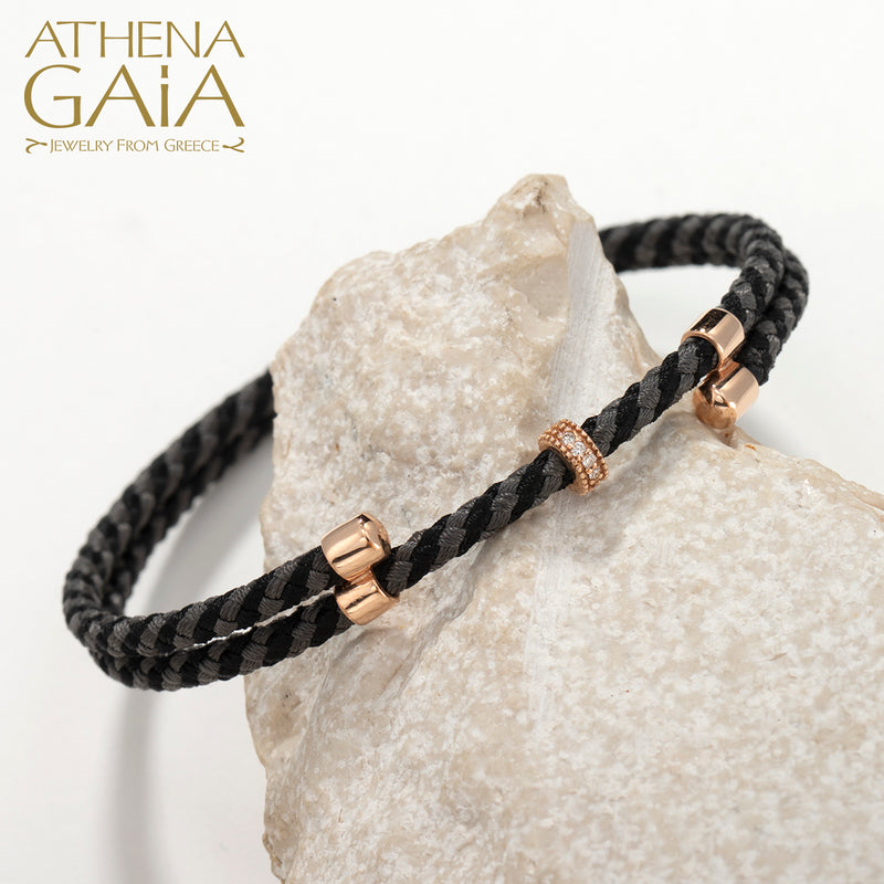 Karpathos Double Cord with Diamond Bracelet - 14k Gold Bracelet