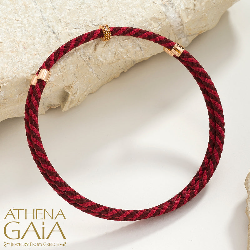 Karpathos Double Cord with Diamond Bracelet - 14k Gold Bracelet