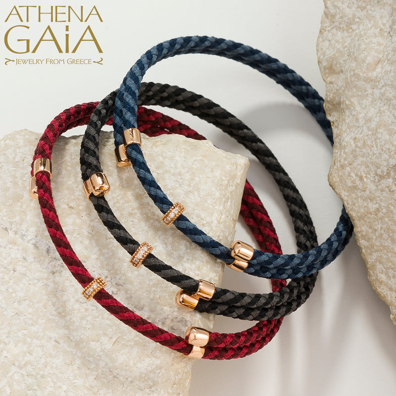 Karpathos Double Cord with Diamond Bracelet - 14k Gold Bracelet