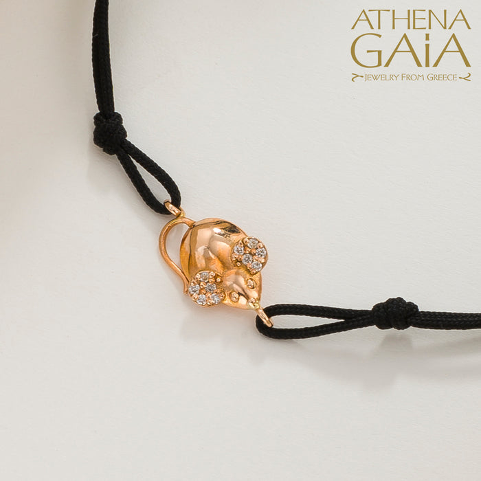 Golden Mouse With Diamonds Adjustable Cord Bracelet