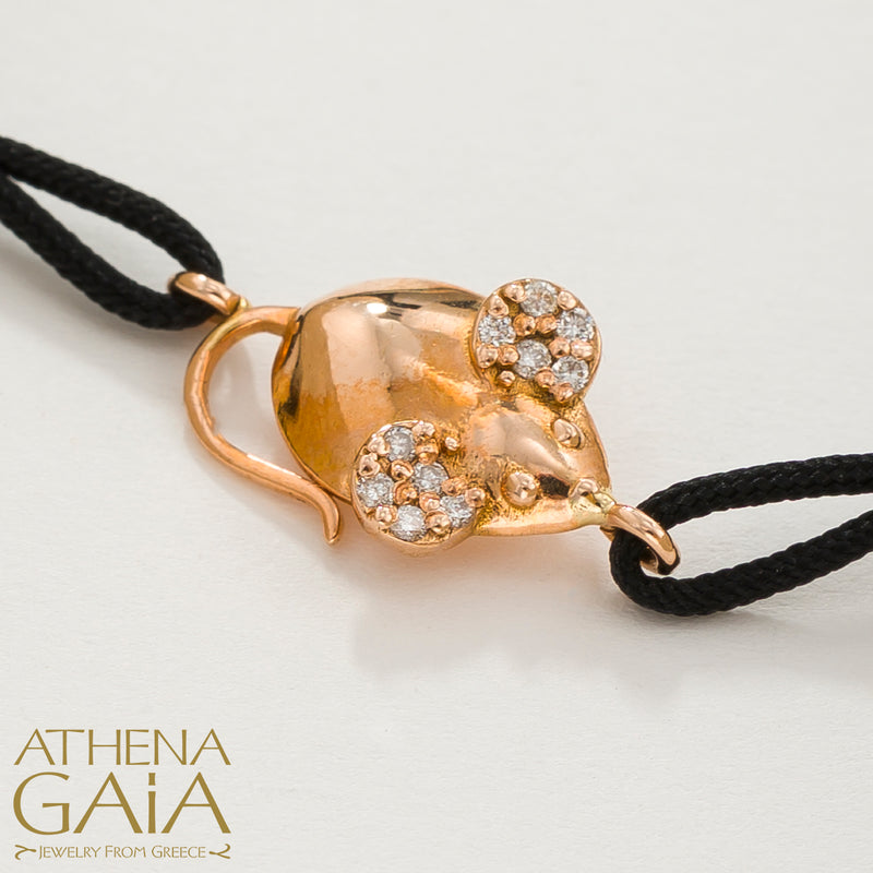 Golden Mouse - Adjustable Cord with Diamonds Bracelet - 14k Gold Bracelet