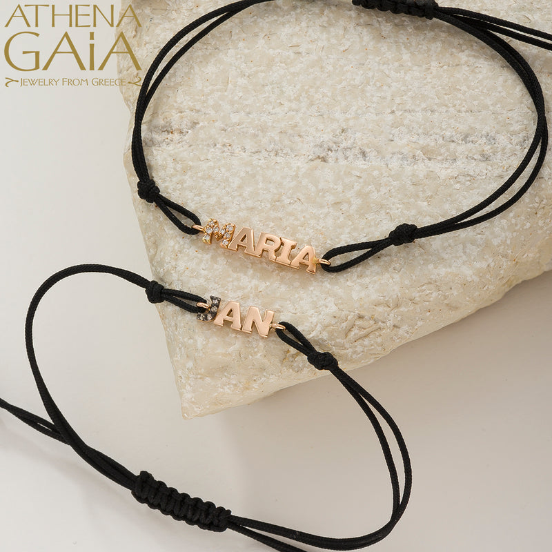 Personalized Name - Adjustable Cord with Diamonds Bracelet -18k Gold Bracelet