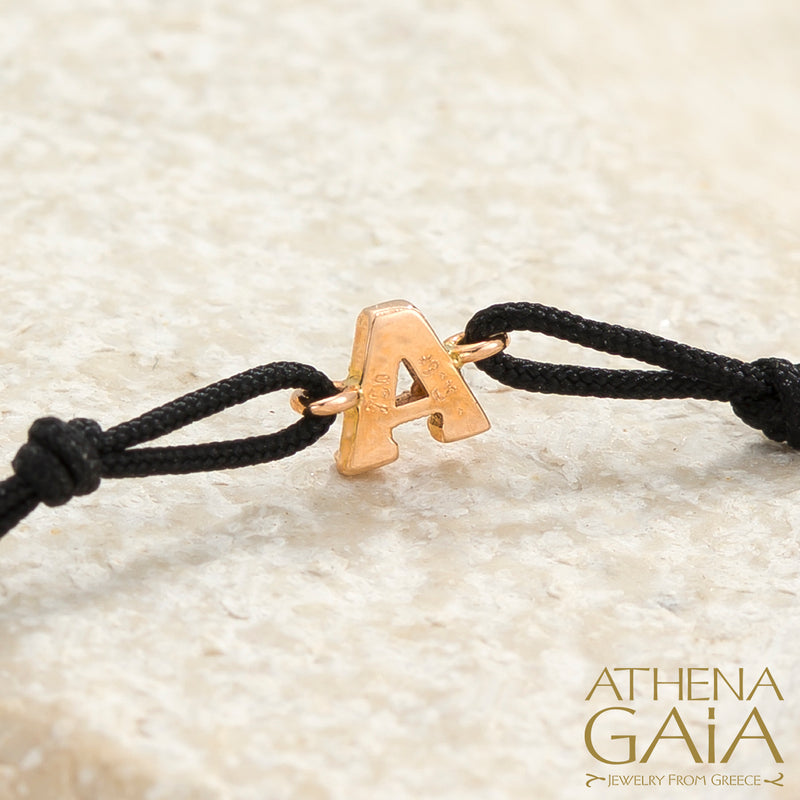 Single Initial - Adjustable Cord with Diamonds Bracelet - 18k Gold Bracelet