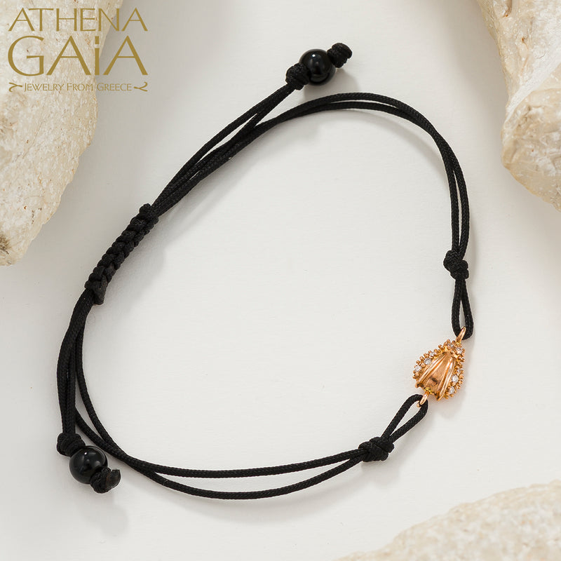 Golden Ladybug - Adjustable Cord with Stones Bracelet - 18k Gold Bracelet