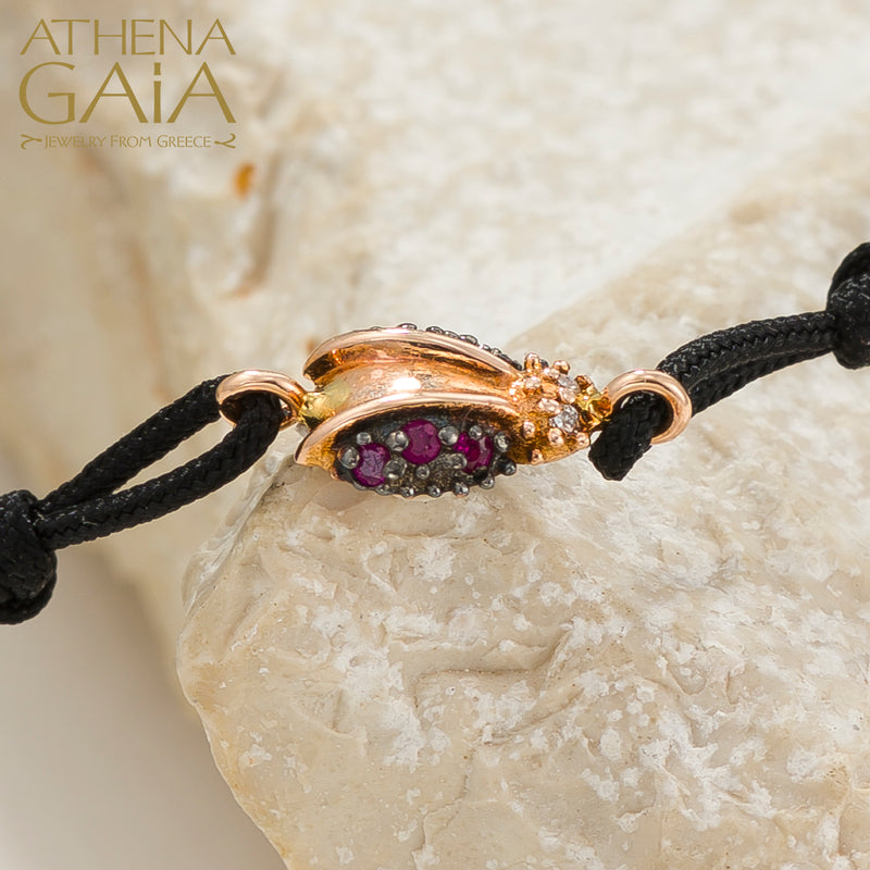 Golden Ladybug - Adjustable Cord with Stones Bracelet - 18k Gold Bracelet