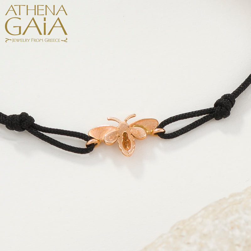 Golden Bee - Adjustable Cord with Diamonds Bracelet - 14k Gold Bracelet