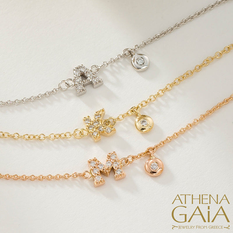 Single Initial with Diamonds Bracelet - 14k Gold Bracelet