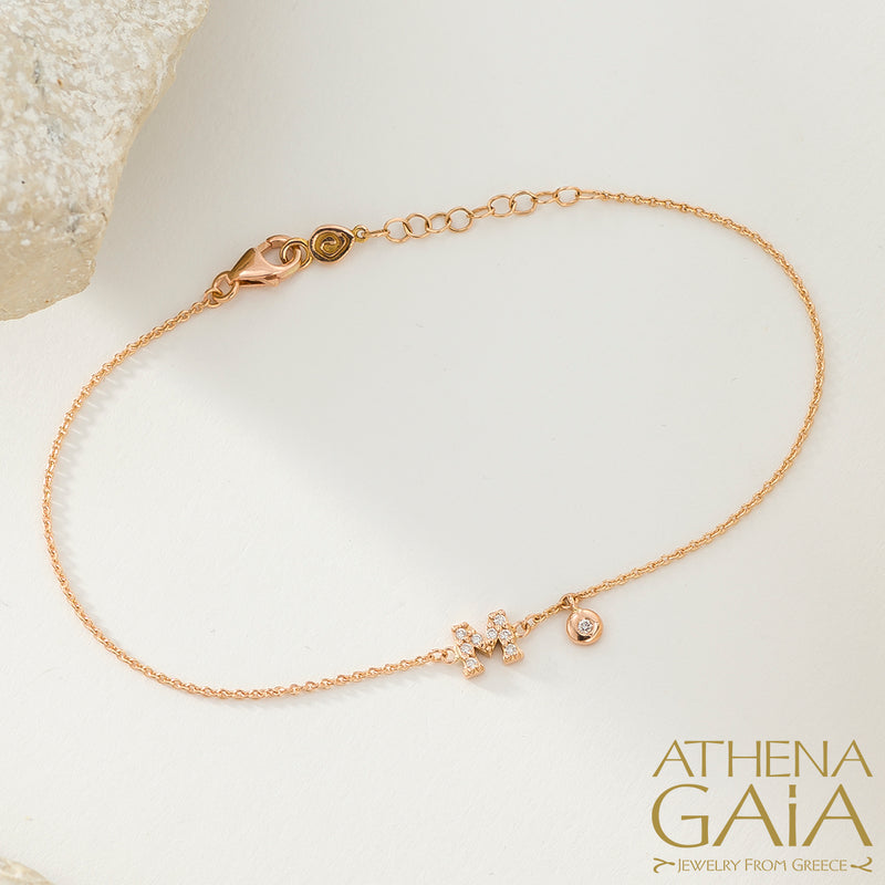 Single Initial with Diamonds Bracelet - 14k Gold Bracelet