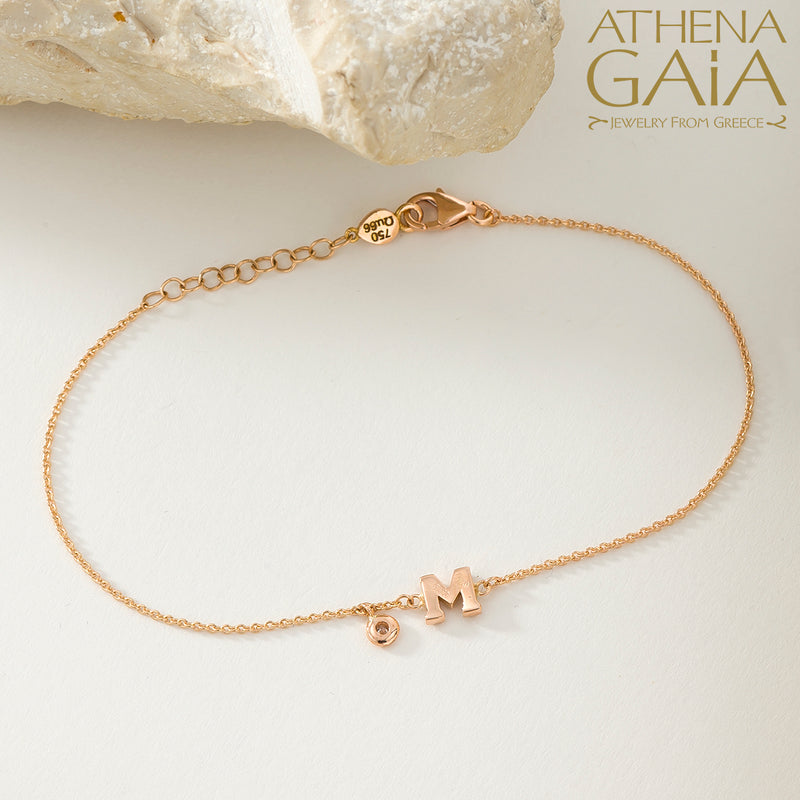 Single Initial with Diamonds Bracelet - 14k Gold Bracelet