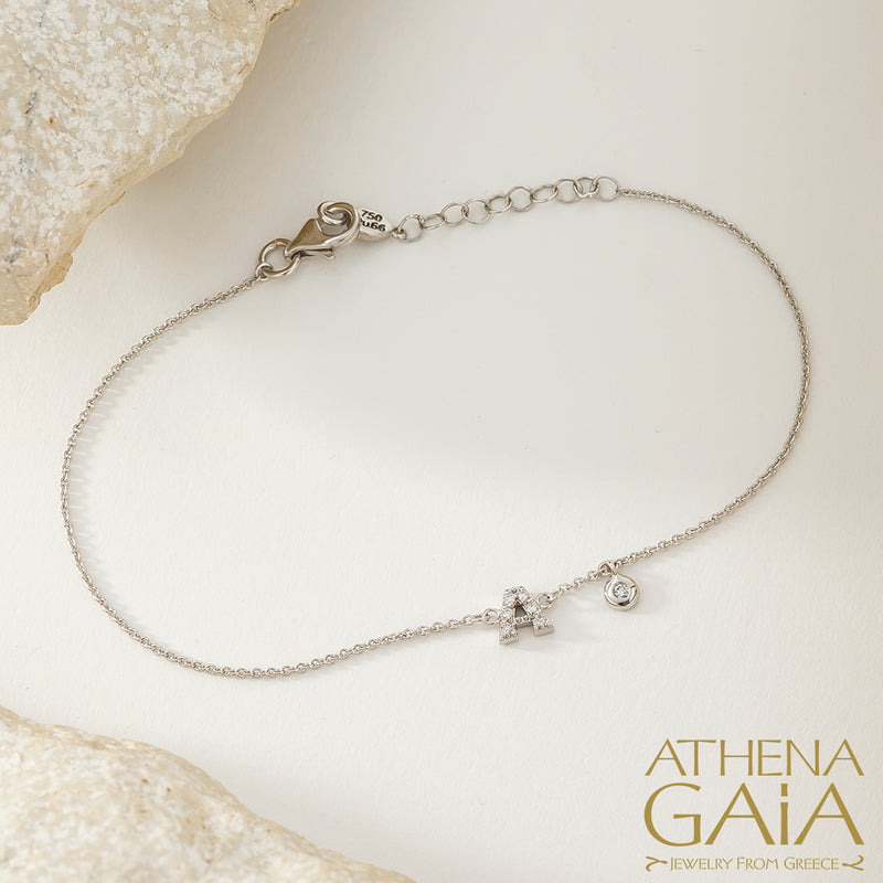 Single Initial with Diamonds Bracelet - 14k Gold Bracelet