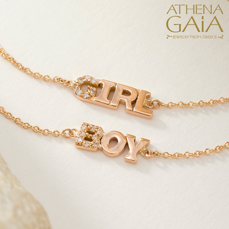 Personalized Gold and Diamonds Bracelet - 14k Gold Bracelet