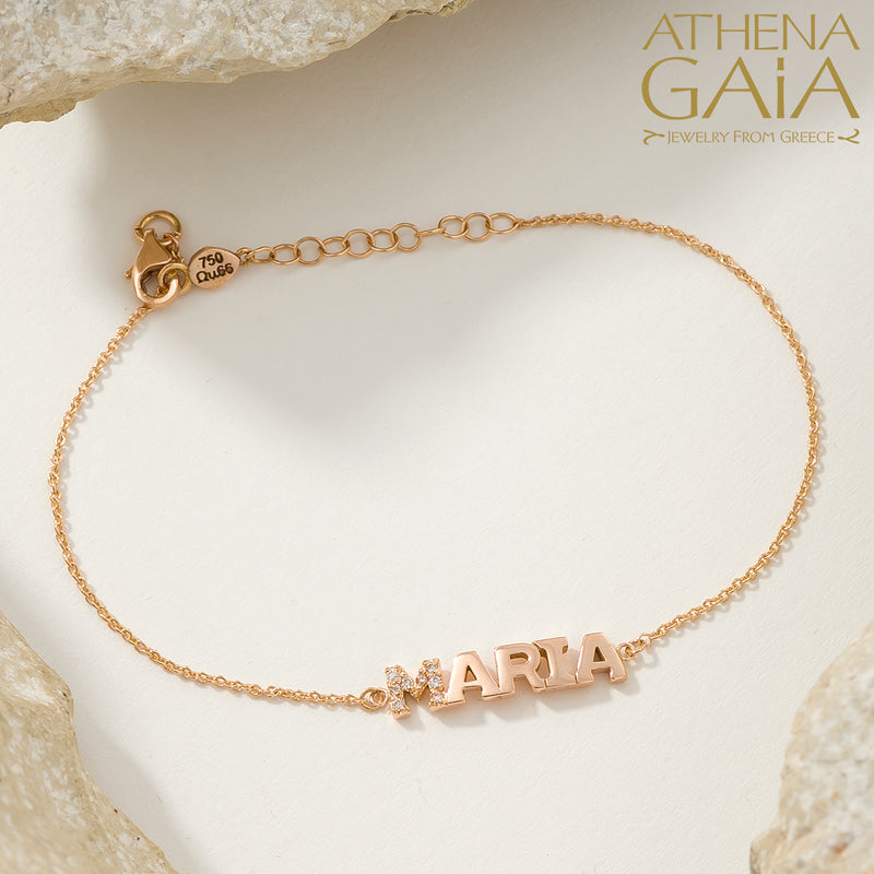 Personalized Name with Diamonds Bracelet - 14k Gold Bracelet