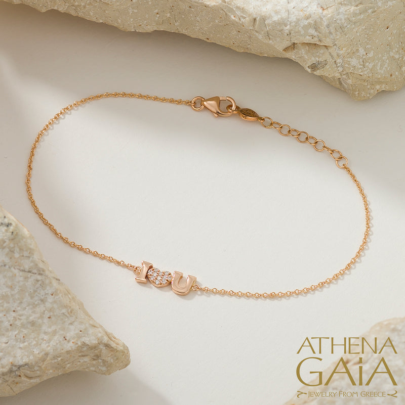 I ❤️ U Gold With Diamonds Bracelet - 18k Gold Bracelet