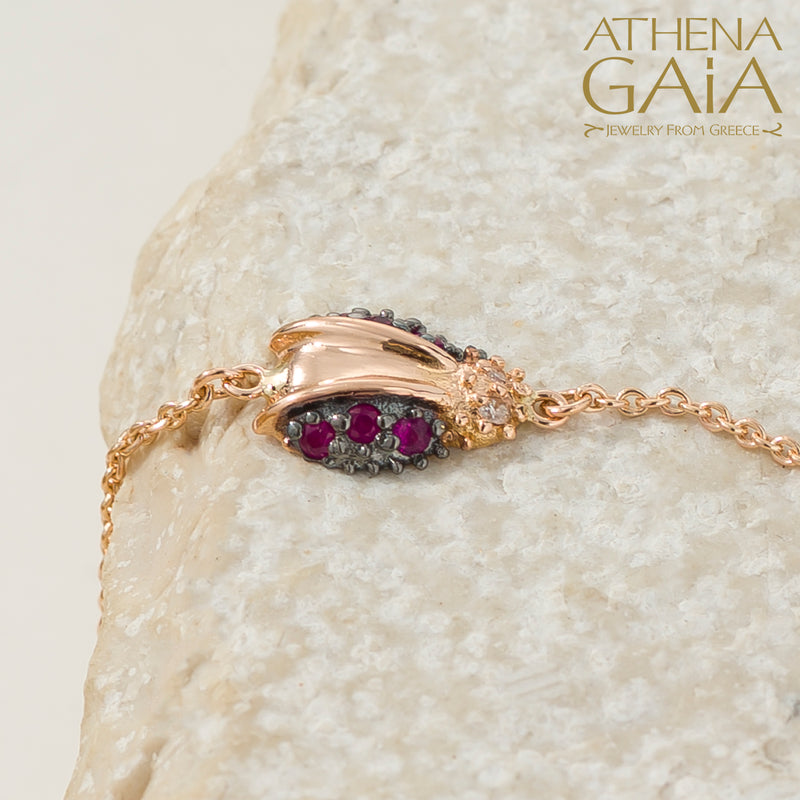 Golden Ladybug Gemstone Bracelet - 18k Gold Bracelet