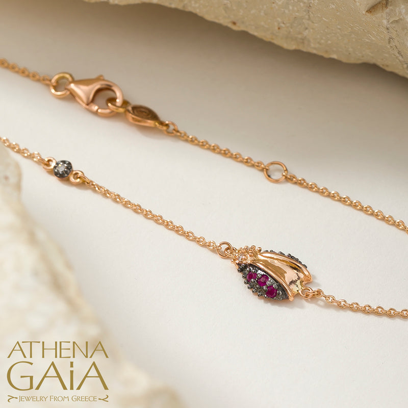 Golden Ladybug Gemstone Bracelet - 18k Gold Bracelet