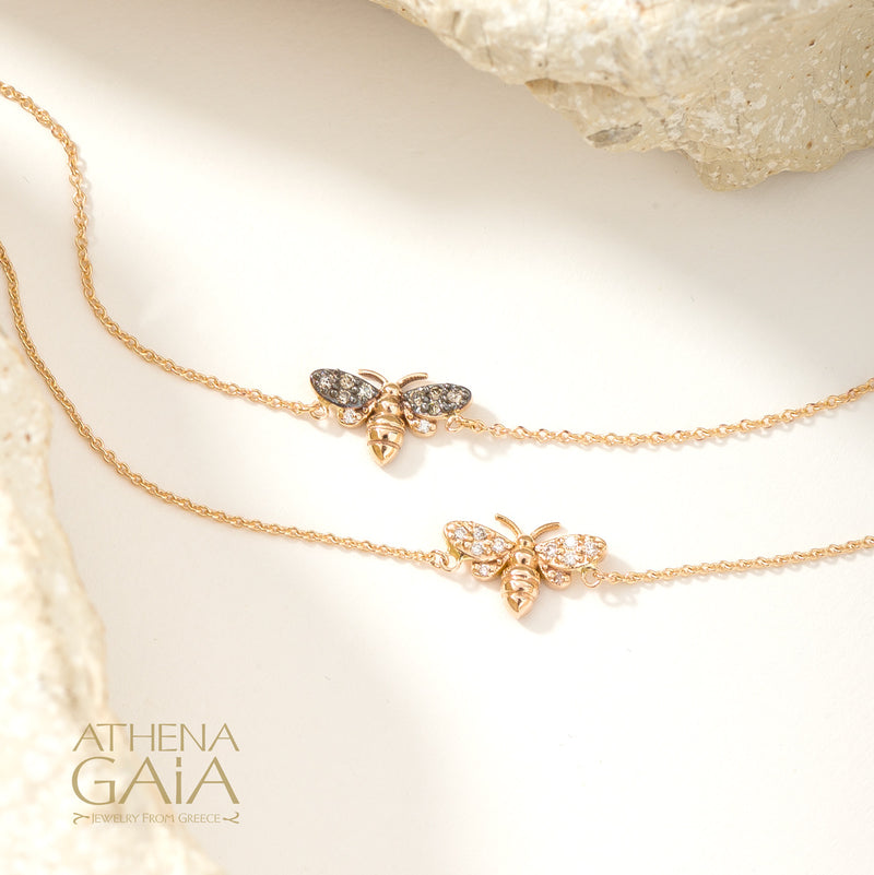 Golden Bee With Diamonds Bracelet - 14k Gold Bracelet