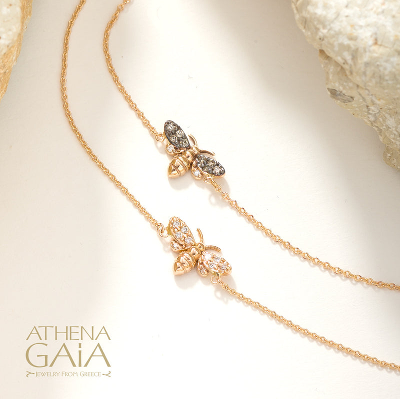 Golden Bee With Diamonds Bracelet - 14k Gold Bracelet