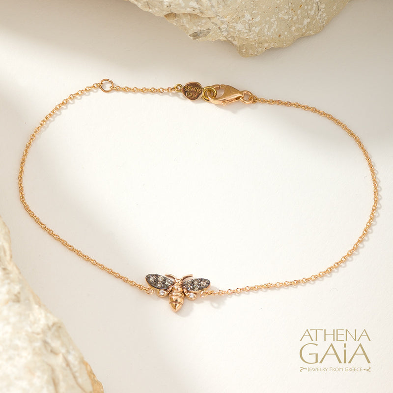 Golden Bee With Diamonds Bracelet - 14k Gold Bracelet