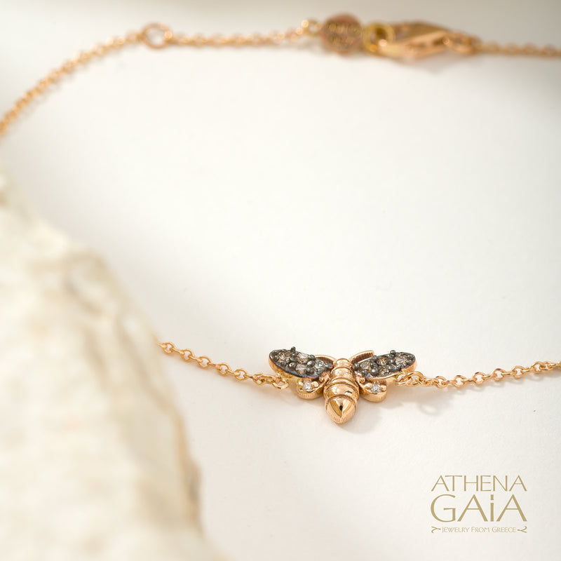 Golden Bee With Diamonds Bracelet - 14k Gold Bracelet