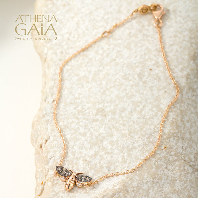 Golden Bee With Diamonds Bracelet - 14k Gold Bracelet