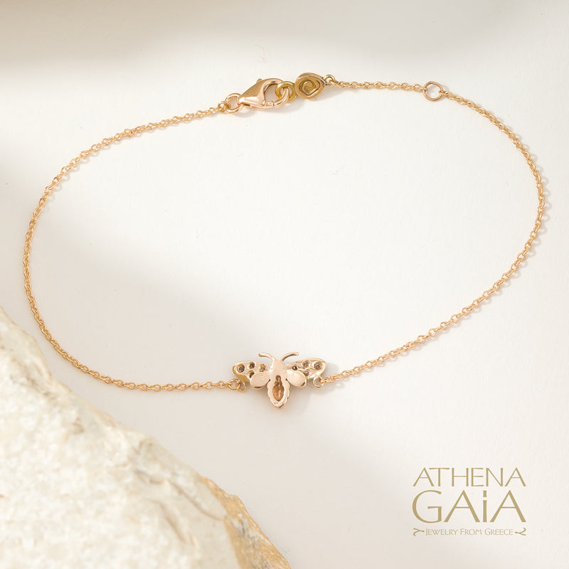 Golden Bee With Diamonds Bracelet - 14k Gold Bracelet
