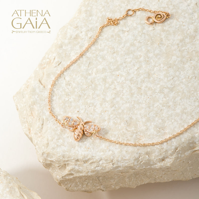 Golden Bee With Diamonds Bracelet - 14k Gold Bracelet