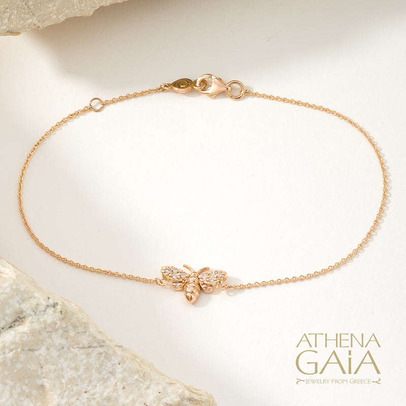 Golden Bee With Diamonds Bracelet - 14k Gold Bracelet