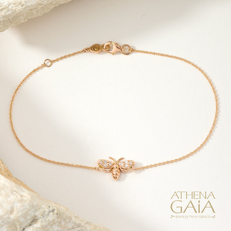 Golden Bee With Diamonds Bracelet - 14k Gold Bracelet