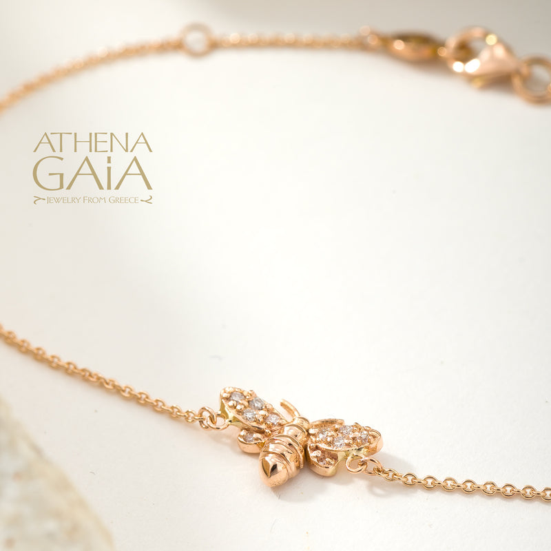 Golden Bee With Diamonds Bracelet - 14k Gold Bracelet